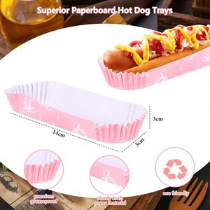 Bandejas de Papel Kraft Desechables Compostables Rosas Antigrasa con Forma de Barco Largo para Hot Dogs, Salchichas y Sándwiches - Product Image 4