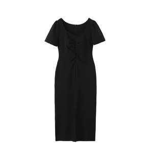 Robe moulante plissée à col carré style français Runqi N8645, blanche, pour femme, été, décontractée, à porter au quotidien - Product Image 3