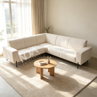 Canapé modulaire en forme de L moderne, canapé d'angle en tissu lin avec pieds en métal robustes