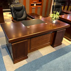 Furnitur kantor klasik pemimpin kayu meja kantor Harga berbentuk l ceo meja kantor eksekutif dengan rak