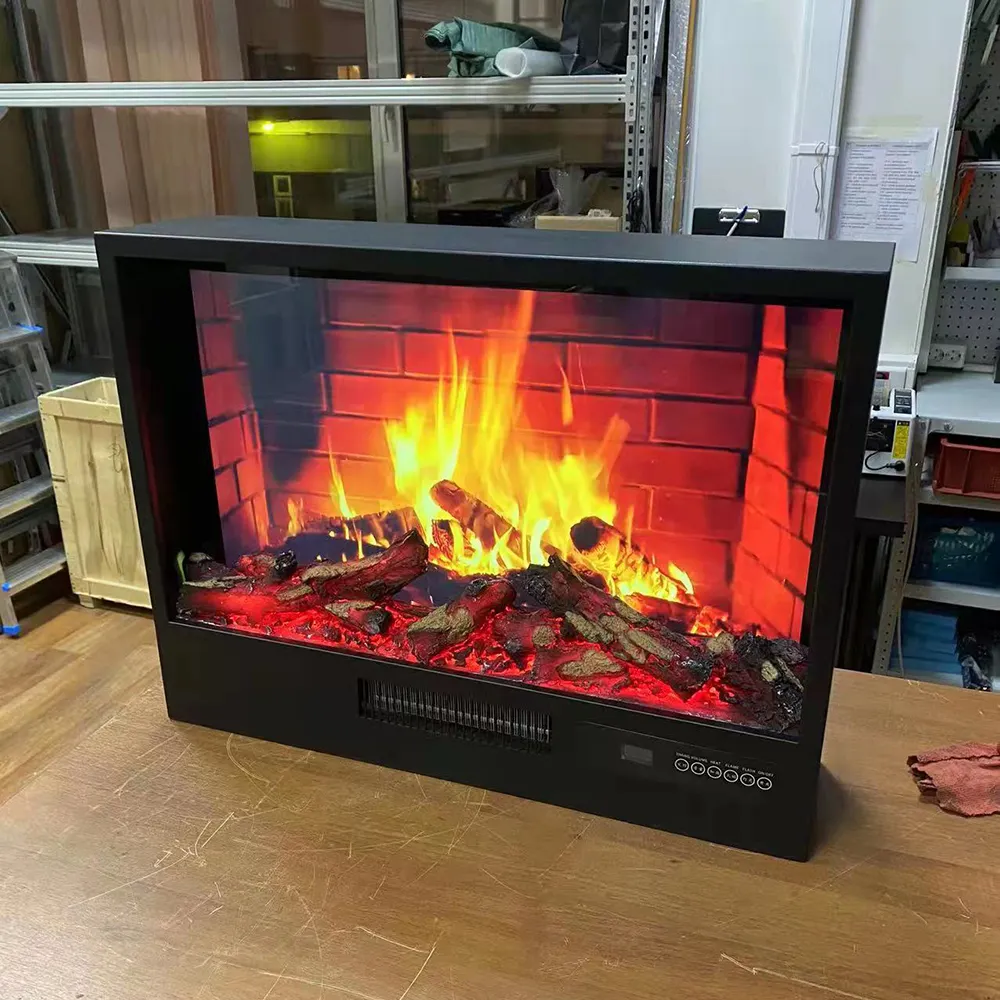 Safe and reliable E-Smart 3D APP Controlled Real Flame cheap polystone decorative Electric Fireplace