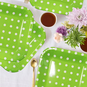 Anyou 9 inch ánh sáng màu xanh lá cây <span class=keywords><strong>Polka</strong></span> chấm vuông hình giấy tấm dùng một lần ăn tối Bộ đồ ăn cho Sa Mạc Đảng trang trí nhà - Product Image 5