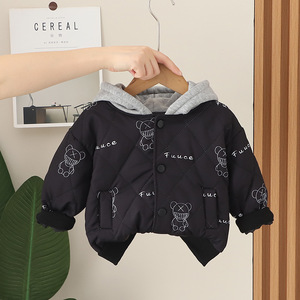 Automne hiver enfants épaissi costume chaud garçons à capuche imprimé ours veste Base chemise pantalon 3 pièces ensemble beaux enfants vêtements - Product Image 6