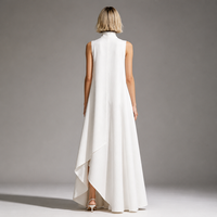 Robe longue en lin sans manches à col montant pour femme, avec demi-fermeture éclair sur le devant, ourlet irrégulier à fente haute, coupe droite, décontractée, écologique, été