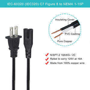 Câble d'alimentation 10A 125V 18AGW NEMA 1-15P US C7 durable, câble flexible 16AWG pour appareils électroménagers - Product Image 4