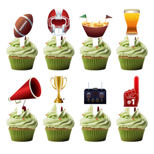 24PCS Topos de Bolo Temáticos do <span class=keywords><strong>Super</strong></span> <span class=keywords><strong>Bowl</strong></span>, Decorações para Festas - Product Image 1