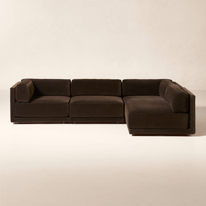 Divano Modulare <span class=keywords><strong>a</strong></span> L in Velluto Marrone Scuro, Design Moderno in 4 Pezzi per Soggiorno - Product Image 1