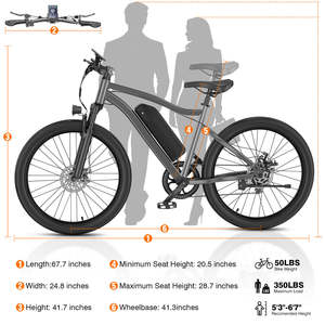 Vélo électrique tout-terrain pour homme 26 pouces avec batterie lithium intégrée au moyeu arrière, freins à disque hydrauliques 7 vitesses et suspension verrouillable – Livraison rapide aux États-Unis - Product Image 1