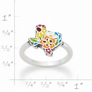 Anello in <span class=keywords><strong>Argento</strong></span> Sterling 925 con Smalto a Forma di Mappa del Texas e Fiori Selvatici per Donne e Uomini, Regalo Personalizzato per Anniversario - Product Image 5