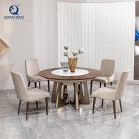 Table à manger ronde en marbre et bois avec plateau tournant, base en acier inoxydable, fournisseur de meubles pour hôtels, restaurants et maisons de luxe QIANCHENG