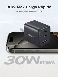 Cargador UGREEN GaN de 30W Tipo USB C con 3 Puertos de Carga Rápida Cargador de Pared 2C1A para Teléfono <span class=keywords><strong>Samsung</strong></span> <span class=keywords><strong>Galaxy</strong></span> S25/S24 iPhone 17 16 - Product Image 3