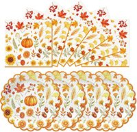 Assiettes et serviettes de fête d'automne, ensemble de vaisselle jetable à thème feuille d'érable, citrouille et tournesol pour Thanksgiving et l'automne
