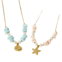 Collier Pendentif Étoile de Mer et Coquillages Bohèmes Plaqué Or avec Perles pour Femme – Bijou Tendance Estival et de Plage – Vente en Gros – Idéal Cadeau