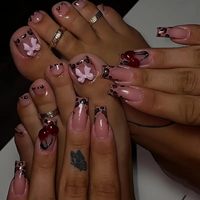 Ongles artificiels faits main en acrylique réutilisables, carrés, à presser, pour les orteils, avec design adhésif, pré-dessinés, halal, couvrance totale, longueur courte