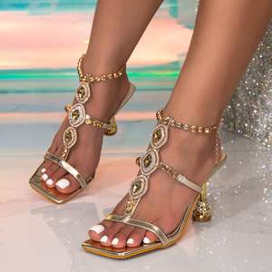 Haut artons <span class=keywords><strong>sandali</strong></span> a punta quadrata <span class=keywords><strong>Color</strong></span> Trendy <span class=keywords><strong>sandali</strong></span> sottili Sexy bellissimi tacchi <span class=keywords><strong>oro</strong></span> - Product Image 2