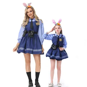 Kostum keluarga kelinci Halloween, kostum karakter hewan, kostum polisi