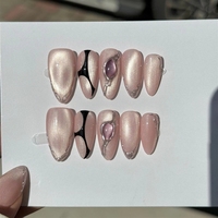 Uñas Postizas de Primavera con Diseño de Luna y Estrella en Azul y Morado, Hechas a Mano, con Gemas, de Lujo, con Soporte Personalizado y Empaque Personalizado