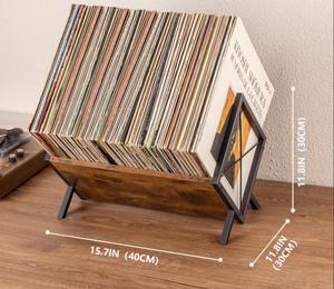 Étagère de rangement vintage en bois réglable à un niveau pour disques vinyles, albums, magazines, livres et dossiers - Product Image 2