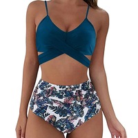 Ensemble bikini deux pièces taille haute pour femme, grande taille, personnalisé OEM/ODM, pour l'été, avec effet ventre plat et bandeau - Maillot de bain sculptant