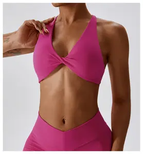 Custom Women's Shockproof Outside Wear Bra Yoga Tank Top Beauty Cross Back Strappy Yoga Sports Triangle Bra For Women