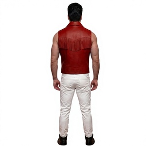 Nuevo Chaleco de Cuero Rojo Personalizado para Hombre con Flecos, Cuello Vuelto, Cierre de un Solo Botón, Prenda Exterior Informal para Otoño - Product Image 6