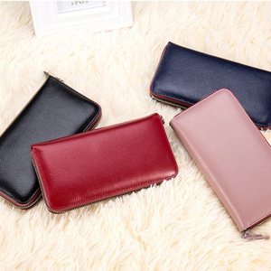Genuine Leather Luxury Long Ladies Simple <b>RFID</b> Feature Open Closure Type Short <b>Wallet</b> Purse Coin for Women Girls Wholesale - Product Image 2