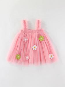 Robe d'été en tulle pour bébé fille, broderie florale, col rond, sans manches, bretelles fines, superposition florale, design élégant – Grande Vente - Product Image 5