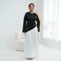 Ensemble élégant Loriya Abaya avec dentelle contrastante, haut asymétrique à manches longues et jupe longue pour femmes, vêtements modestes occidentaux