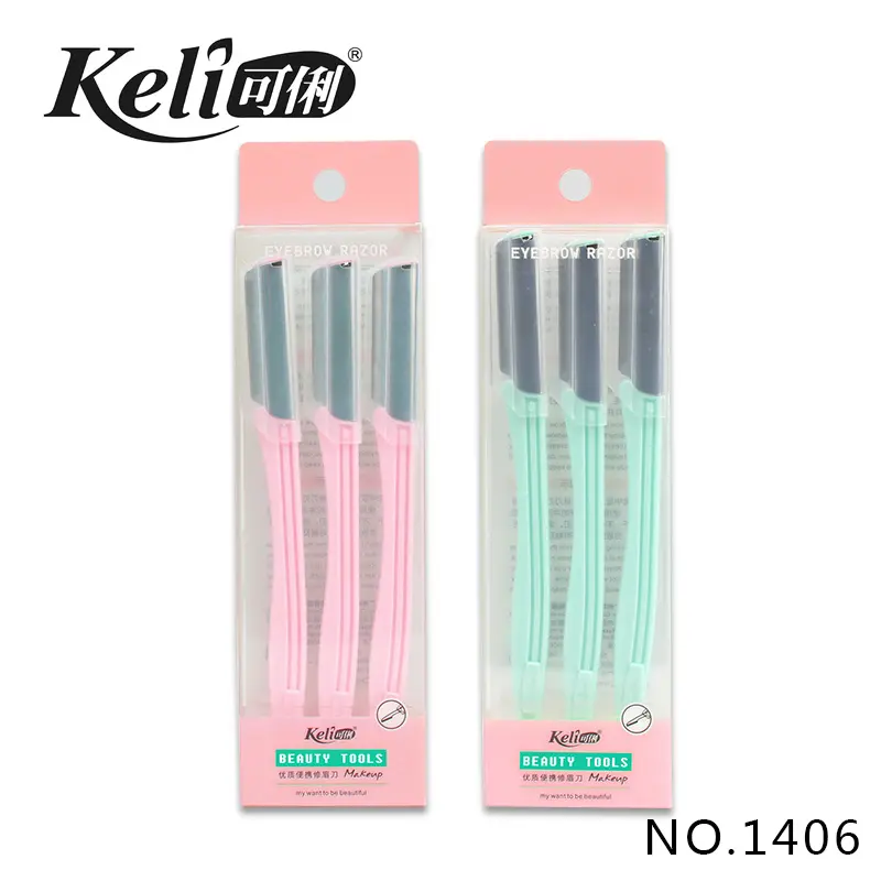 keli New Fashion Women Body Hair Razor Blade Shaver with lid Eyebrow Trimmer in 3set