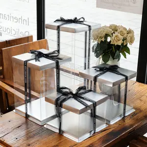 Scatola per torta trasparente 6 8 scatola per imballaggio per torta a doppia altezza da 4 pollici scatola per imballaggio per torta di san valentino di compleanno in plastica quadrata