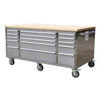 Chariot à outils en acier inoxydable de 72 pouces avec 15 tiroirs et portes coulissantes