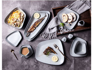 Tianshengjing — ensemble d'assiettes de vaisselle, vaisselle en porcelaine grise claire, paillettes en céramique Vintage créative, poisson Sushi, 12.5 pouces - Product Image 6