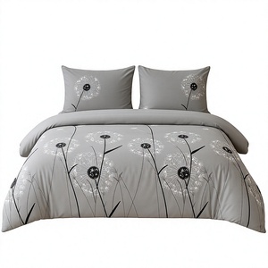 Ensemble de literie en coton artistique motif pissenlit gris et blanc, housse de couette Blowball, pour la vente en gros et le dropshipping UE, 3 pièces, en stock en Pologne - Product Image 1