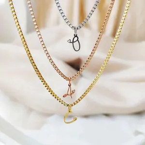 Stainless Steel Initial Art Font Letter With Heart Necklace Personalized 14k Gold Plated Alphabe Name Box Chain Necklace Gift