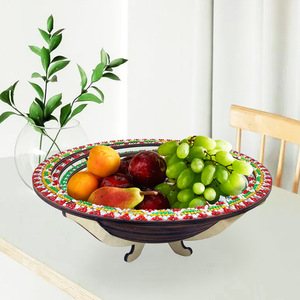 Tự Làm Kim Cương Nghệ Thuật Bằng Gỗ Snack Lưu Trữ Khay Kim Cương Nghệ Thuật Sơn Phục Vụ Platter Với Đứng Cho Rau Bánh Mì Snack Nhà Bếp - Product Image 2