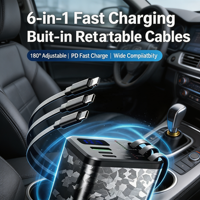 KC-115 80CM con 3 Cables 180 °   Cargador de Coche con Luz Ambiental RGB de Colores, Adaptador de Carga USB/PD con Pantalla Digital de Voltaje