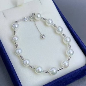 Natural Freshwater Akoya 7-8mm Round Pearl <b>Bracelet</b> with S925 Silver Genuine Fine Jewelry <b>Set</b> - Product Image 2