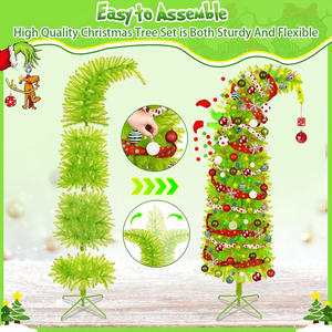 Sapin <span class=keywords><strong>de</strong></span> <span class=keywords><strong>Noël</strong></span> <span class=keywords><strong>Grinch</strong></span> vert lime à col crochu pré-éclairé avec base en métal et lumières LED décoré <span class=keywords><strong>de</strong></span> boules <span class=keywords><strong>de</strong></span> <span class=keywords><strong>Noël</strong></span> - Product Image 5