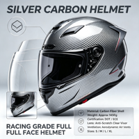 Nouveau casque de moto intégral professionnel en fibre de carbone argentée, aérodynamique, de course, sur mesure, précommande, certifié ECE/DOT