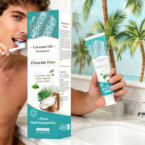 Dentifricio Personalizzato all'<span class=keywords><strong>Olio</strong></span> di <span class=keywords><strong>Cocco</strong></span> e Menta alle Erbe Pulizia Profonda Alito Fresco Sbiancante per <span class=keywords><strong>Denti</strong></span> Ingialliti Senza Fluoro per Uso Domestico - Product Image 3