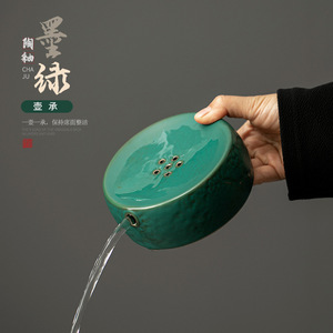Soporte de cerámica para tetera, redondo, con patrón de piedra verde oscuro, para juego de té Kung Fu, uso doméstico - Product Image 4