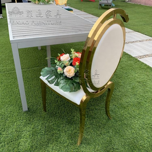 Sillas de Banquete Ovaladas <span class=keywords><strong>para</strong></span> Eventos de Hotel, Precio de Fábrica al por Mayor, Sillas de Comedor de Acero Inoxidable Dorado con Respaldo de PU <span class=keywords><strong>para</strong></span> Bodas - Product Image 4