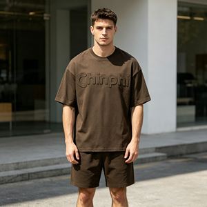 Ensemble homme 450g très populaire : T-shirt col rond gaufré et short en maille 100% coton, couleur unie, idéal pour l'été - Product Image 2