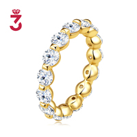 Anillo de Eternidad Chapado en Oro de 18K, Anillo de Moda para Mujer con Moissanita de Corte Redondo Completo, Ideal para Aniversario de Bodas