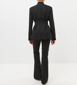 Traje de Negocios Nuevo de Otoño Invierno para <span class=keywords><strong>Mujer</strong></span>, Estilo Retro Europeo Americano de Alta Gama, <span class=keywords><strong>Blazer</strong></span> Cruzado con Cuello en V y Pantalones Acampanados - Product Image 2