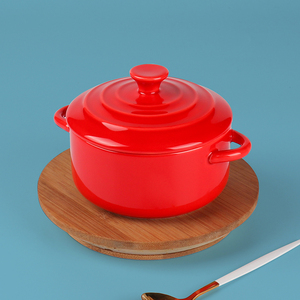 Wholesale Ceramic Red Round Soup Cooking <strong>Pot</strong> <strong>Small</strong> Porcelain Stew <strong>Pot</strong> With Handles &amp; <strong>Lid</strong> - Product Image 4