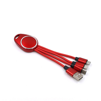 Gadget USB Promosi Kabel Charger USB LED 3 in 1 Tipe C Pendek 14CM dengan Gantungan Kunci Nylon, Ide Hadiah Murah