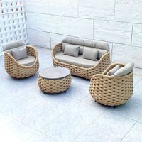 Ensemble de canapés d'extérieur en corde tressée à la main de style nordique, structure en alliage d'aluminium, coussins imperméables, canapé de salon de jardin, table basse
