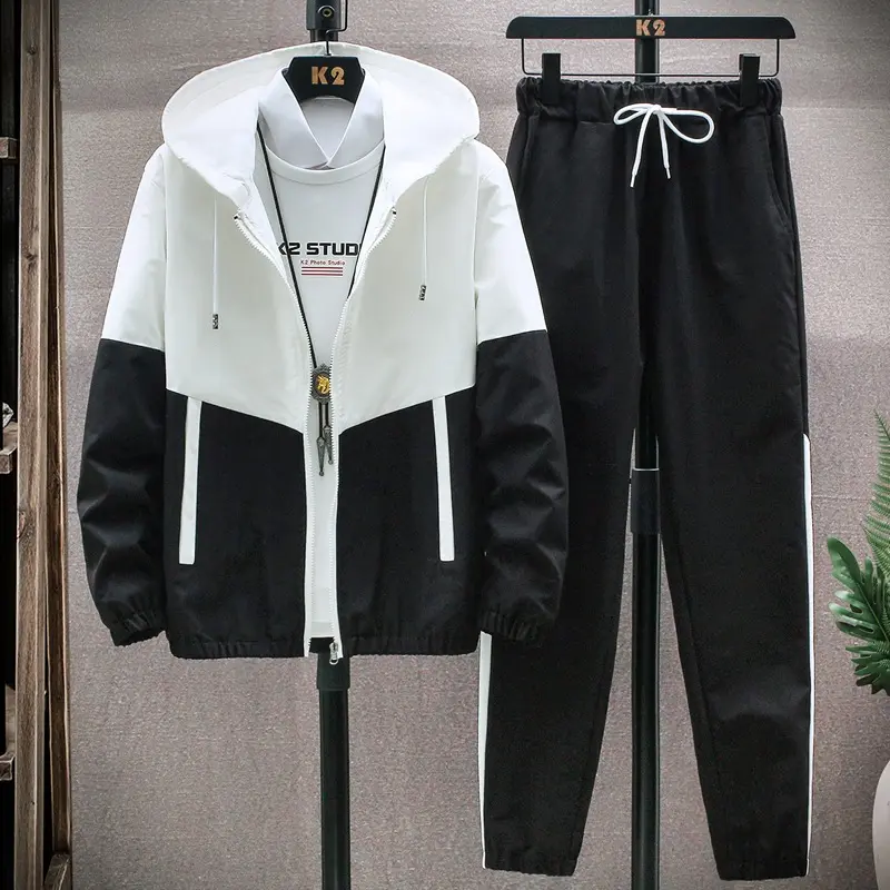 사용자 정의 로고 5Xl 플러스 사이즈 남성 Streetwear 후드 자켓 지퍼 운동복 Tracksuit 캐주얼 조깅 운동복 두 조각 세트