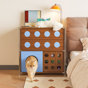 Casa para Gatos, Villa para Mascotas, Mueble Multifuncional de Almacenamiento con Cama y Baño, Rectangular, Tamaño Mediano para Gatos - Product Image 2
